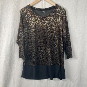 TO Womens Whimsigoth Velvet Burnout Top Size L Leopard Print Sheer Goth Grunge